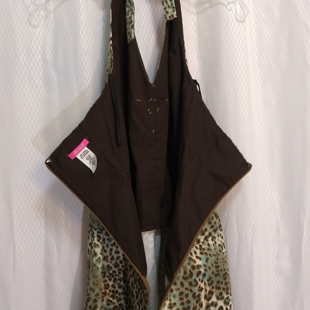 Curtsey Summer Halter-Neck Party Dress, Aqua/Brown/Cream Animal Print, Size 8 - Picture 9 of 15